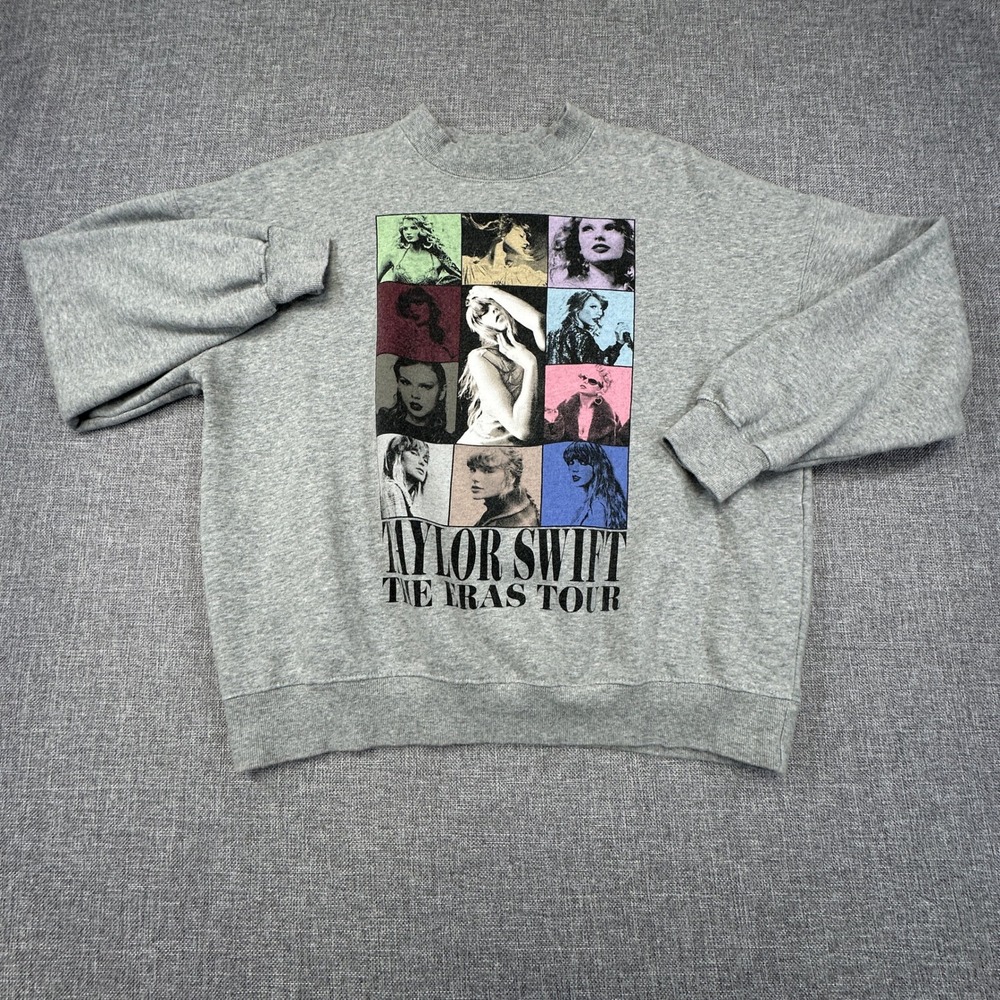 Taylor Swift Eras Tour Sweatshirt Women XS Oversized Gray Graphic Concert Merch